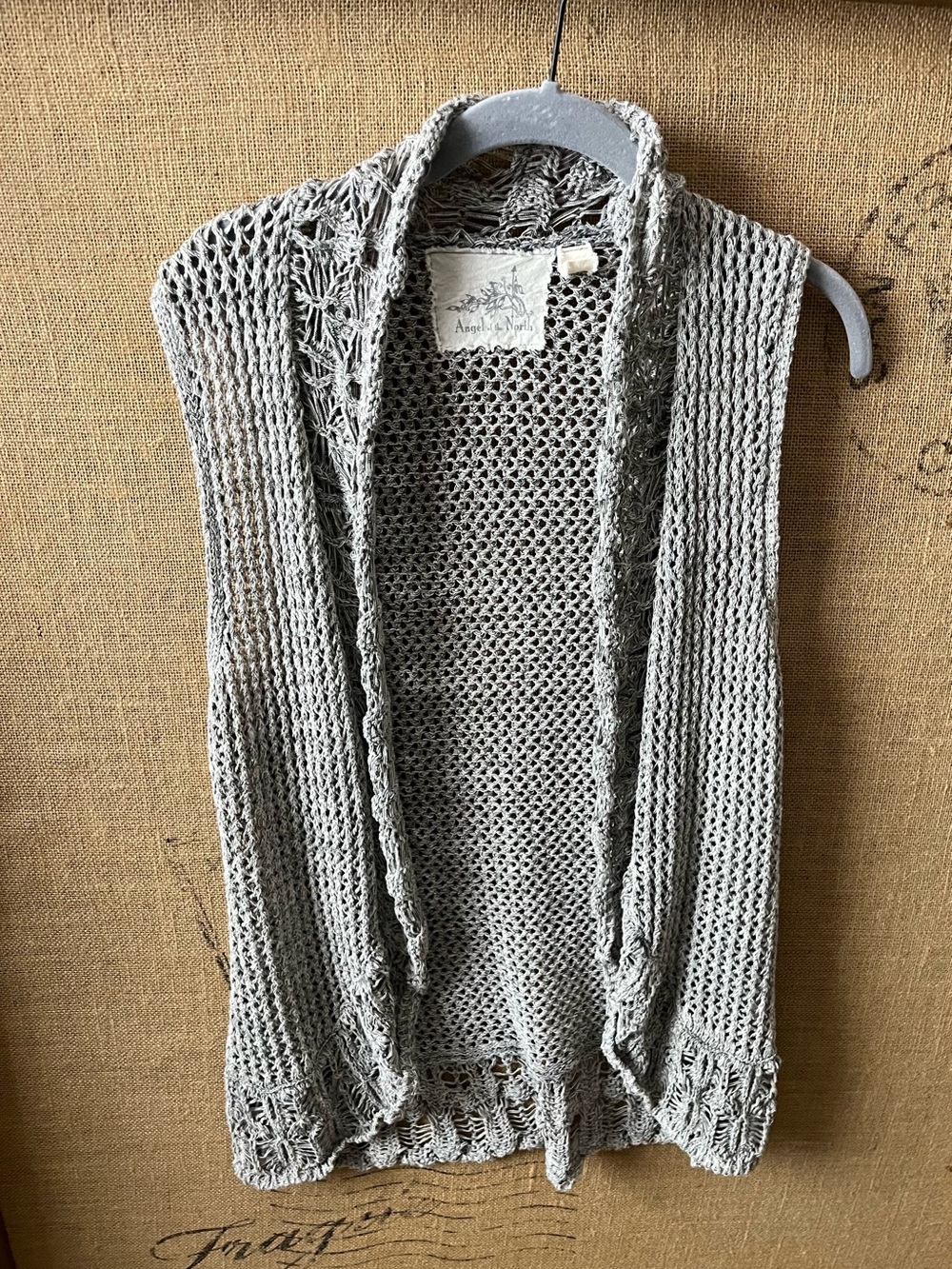 Anthropologie Angel Of The North Light Grey Open Knit Cardigan Vest